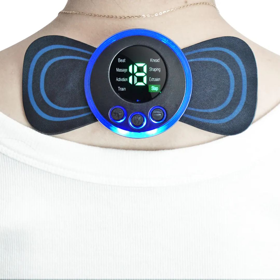 Masseur cervicales portable VibraX avec écran de contrôle et modes de massage.